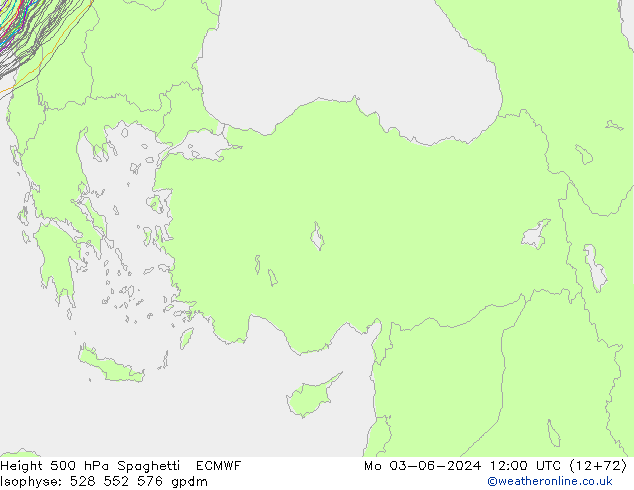 Height 500 hPa Spaghetti ECMWF Mo 03.06.2024 12 UTC