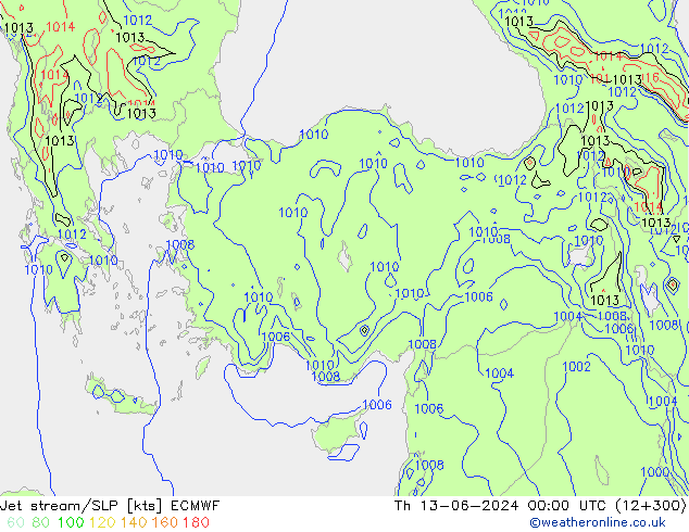 Jet stream/SLP ECMWF Čt 13.06.2024 00 UTC