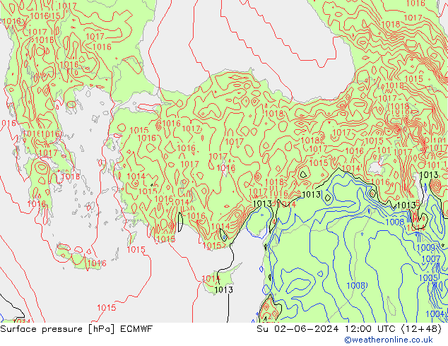 pressão do solo ECMWF Dom 02.06.2024 12 UTC