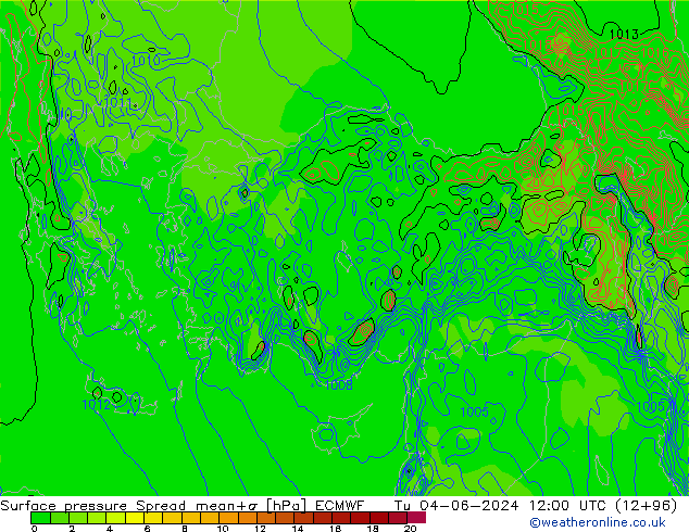 Pressione al suolo Spread ECMWF mar 04.06.2024 12 UTC