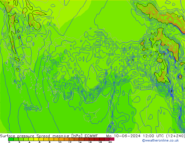 ciśnienie Spread ECMWF pon. 10.06.2024 12 UTC