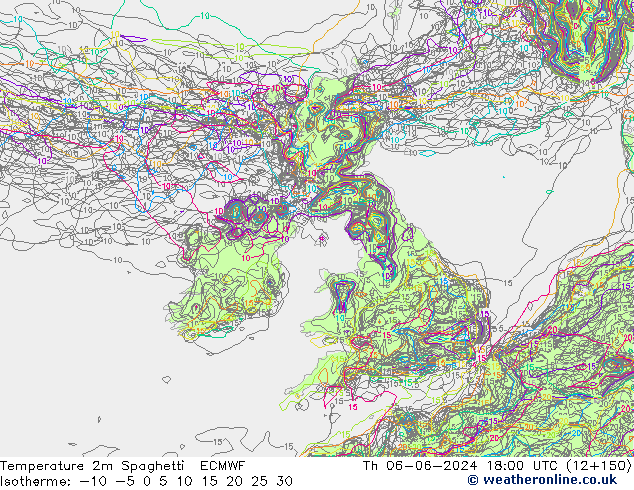 Temperatuurkaart Spaghetti ECMWF do 06.06.2024 18 UTC