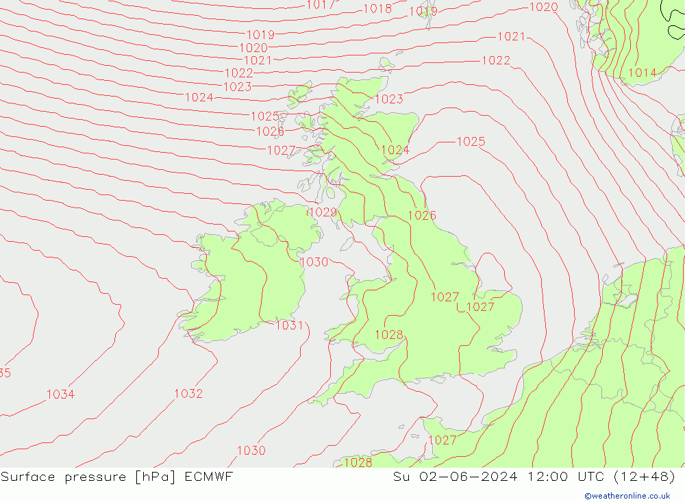 Surface pressure ECMWF Su 02.06.2024 12 UTC