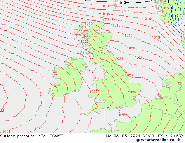 Atmosférický tlak ECMWF Po 03.06.2024 00 UTC