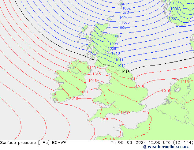 Luchtdruk (Grond) ECMWF do 06.06.2024 12 UTC