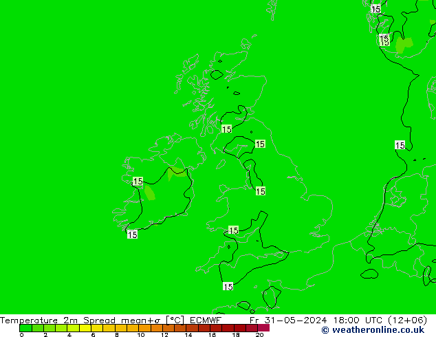 Sıcaklık Haritası 2m Spread ECMWF Cu 31.05.2024 18 UTC