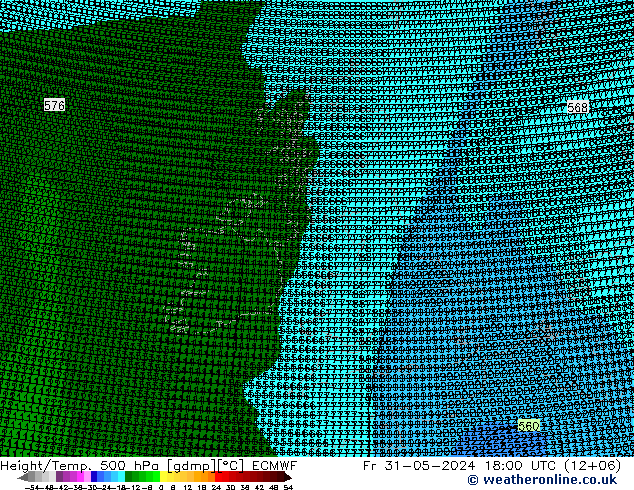 Height/Temp. 500 гПа ECMWF пт 31.05.2024 18 UTC