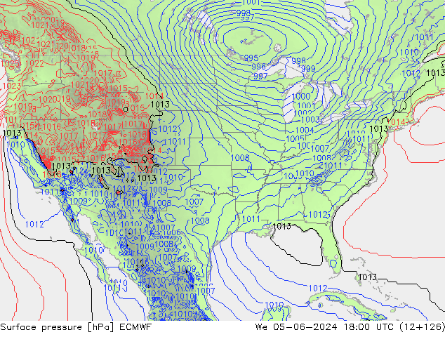 Presión superficial ECMWF mié 05.06.2024 18 UTC