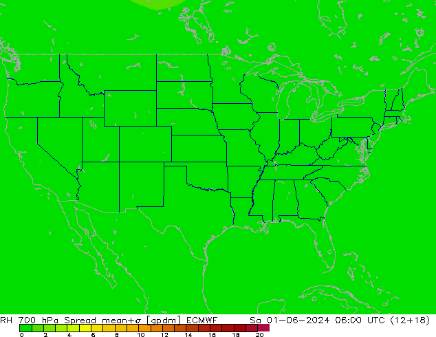 RH 700 hPa Spread ECMWF Sa 01.06.2024 06 UTC