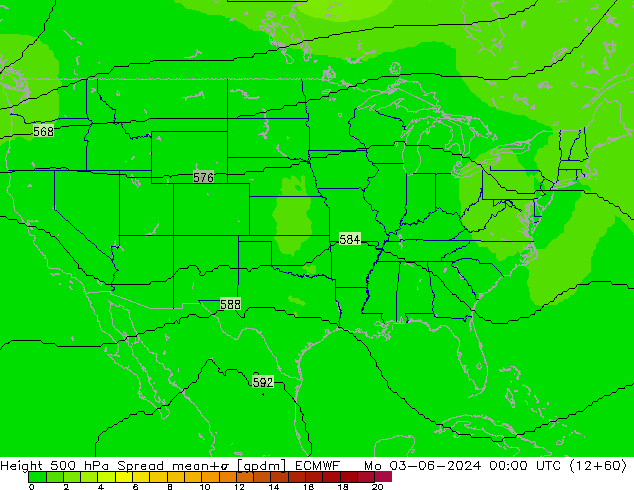 Hoogte 500 hPa Spread ECMWF ma 03.06.2024 00 UTC