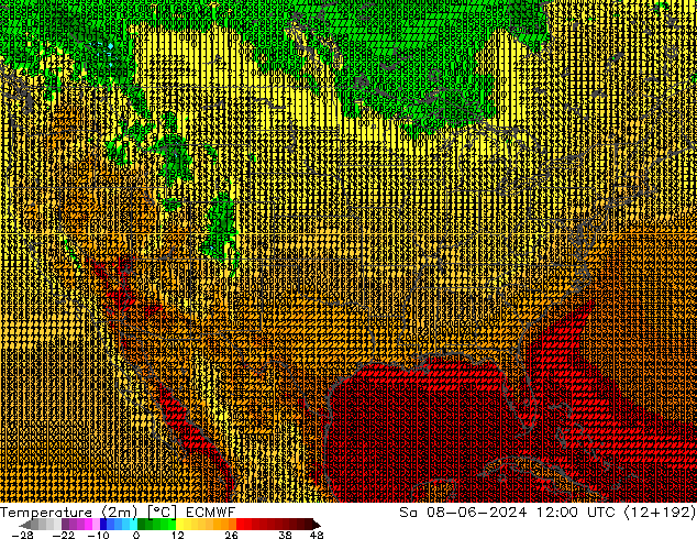 Temperature (2m) ECMWF Sa 08.06.2024 12 UTC