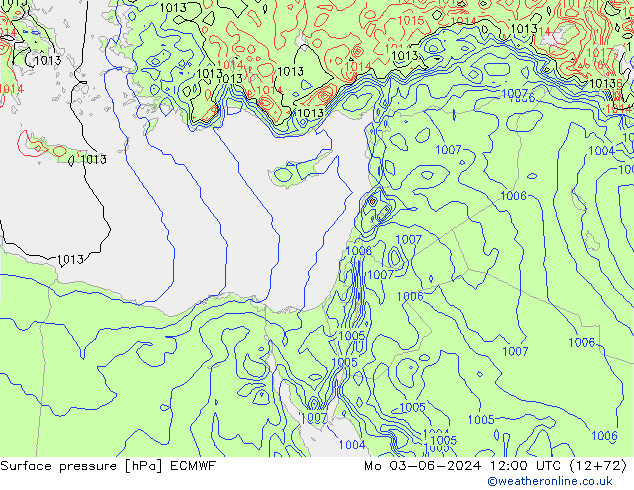 Surface pressure ECMWF Mo 03.06.2024 12 UTC