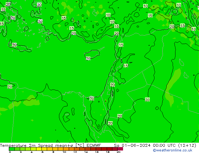 Temperature 2m Spread ECMWF So 01.06.2024 00 UTC