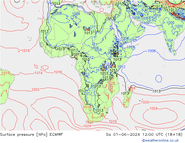 pressão do solo ECMWF Sáb 01.06.2024 12 UTC