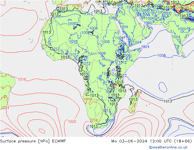 Presión superficial ECMWF lun 03.06.2024 12 UTC