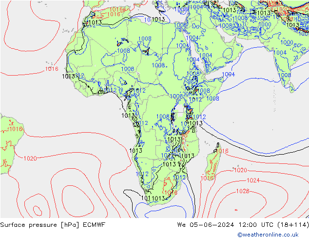 Luchtdruk (Grond) ECMWF wo 05.06.2024 12 UTC