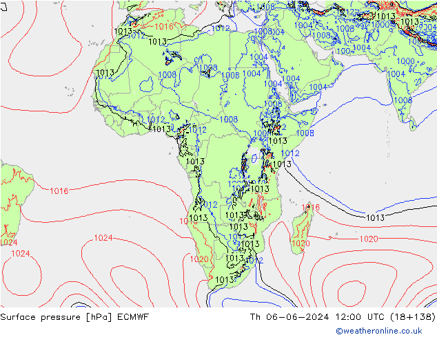 pressão do solo ECMWF Qui 06.06.2024 12 UTC