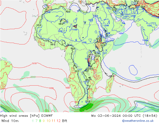 High wind areas ECMWF Po 03.06.2024 00 UTC