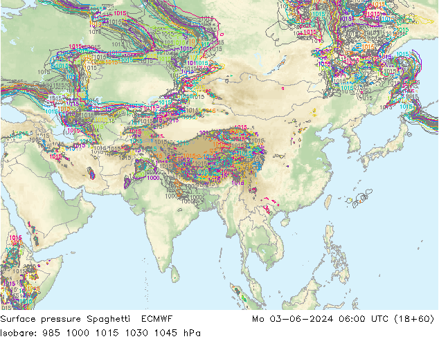 Surface pressure Spaghetti ECMWF Mo 03.06.2024 06 UTC