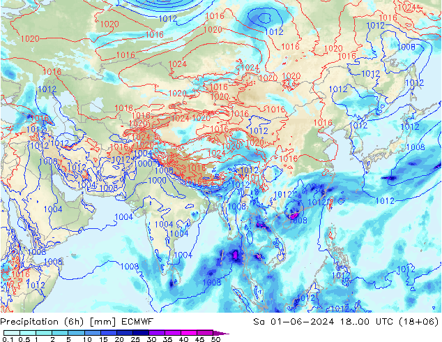 Precipitação (6h) ECMWF Sáb 01.06.2024 00 UTC