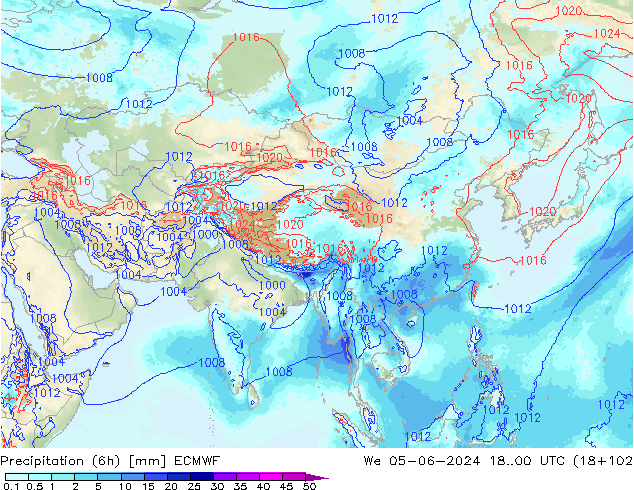 Precipitation (6h) ECMWF St 05.06.2024 00 UTC