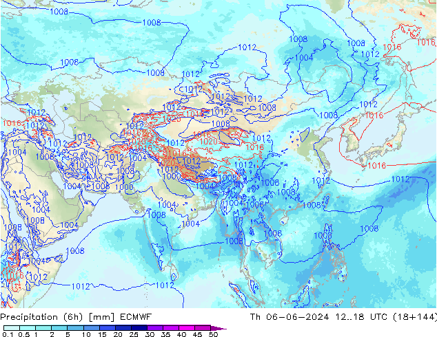 Totale neerslag (6h) ECMWF do 06.06.2024 18 UTC