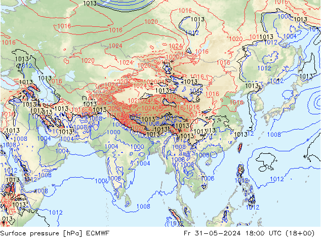 pressão do solo ECMWF Sex 31.05.2024 18 UTC