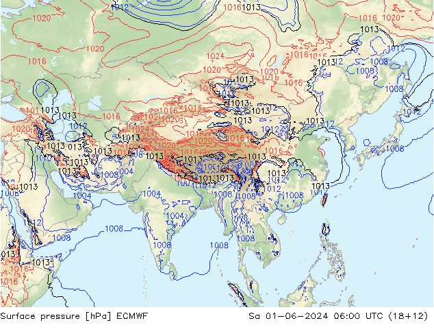 приземное давление ECMWF сб 01.06.2024 06 UTC