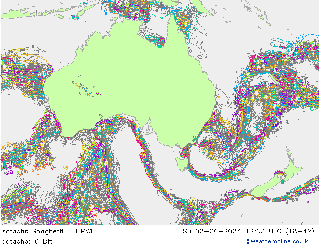 Isotachs Spaghetti ECMWF Dom 02.06.2024 12 UTC