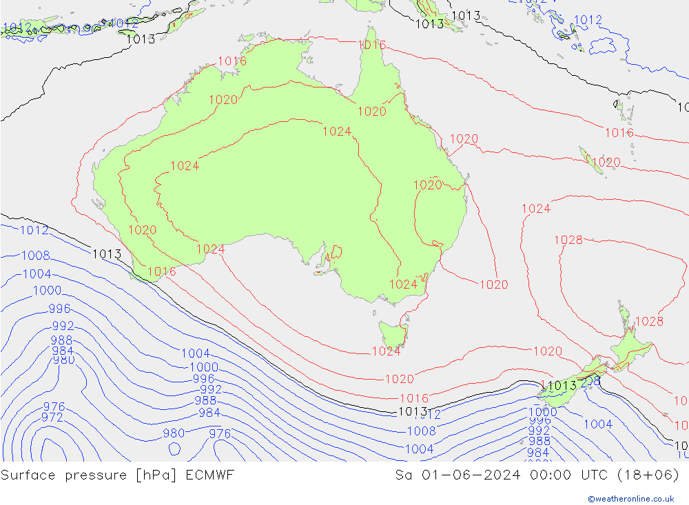 Surface pressure ECMWF Sa 01.06.2024 00 UTC