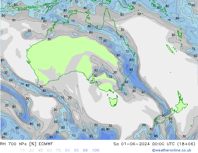 Humidité rel. 700 hPa ECMWF sam 01.06.2024 00 UTC