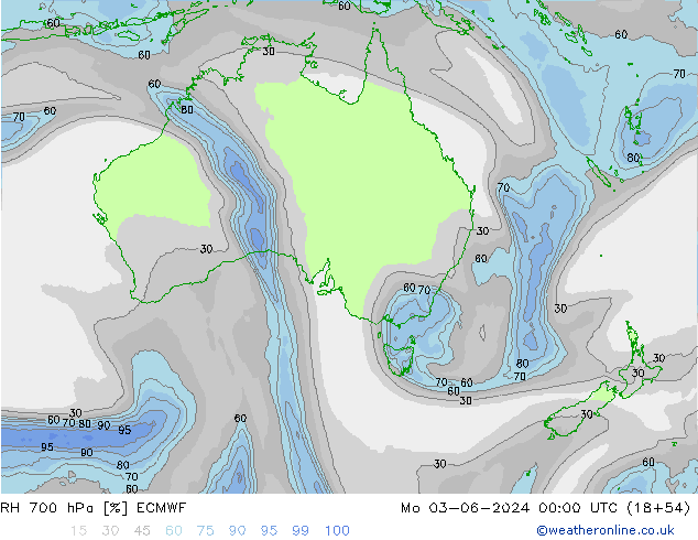 RH 700 hPa ECMWF Seg 03.06.2024 00 UTC