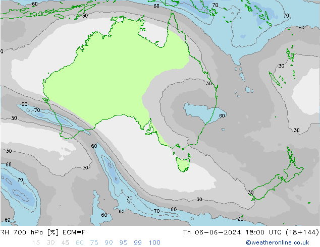 RH 700 hPa ECMWF  06.06.2024 18 UTC