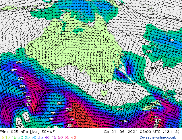 Wind 925 hPa ECMWF Sa 01.06.2024 06 UTC
