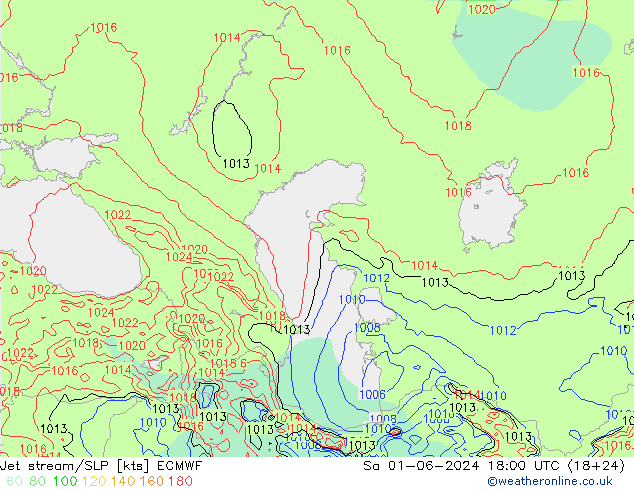 Prąd strumieniowy ECMWF so. 01.06.2024 18 UTC