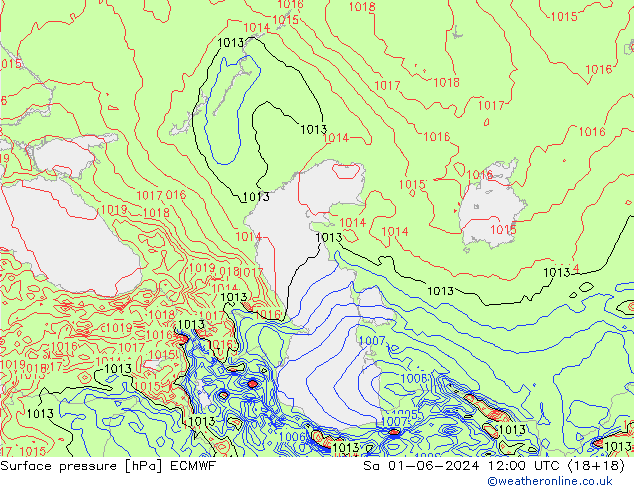 Surface pressure ECMWF Sa 01.06.2024 12 UTC