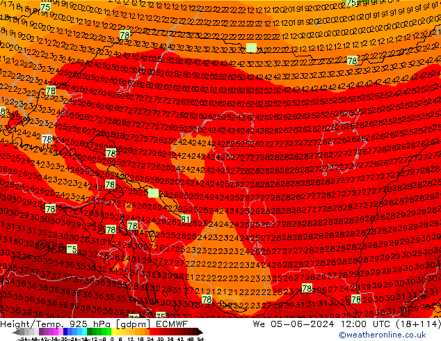 Hoogte/Temp. 925 hPa ECMWF wo 05.06.2024 12 UTC