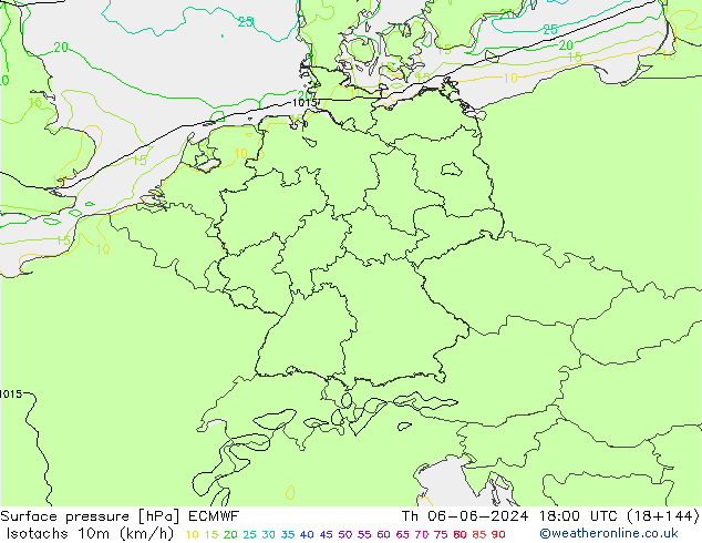 Isotachs (kph) ECMWF gio 06.06.2024 18 UTC