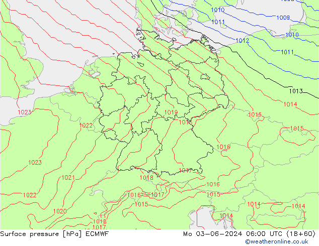 pressão do solo ECMWF Seg 03.06.2024 06 UTC