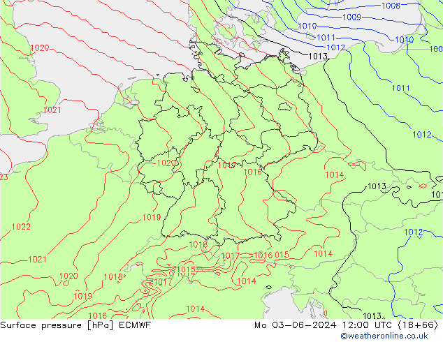 Luchtdruk (Grond) ECMWF ma 03.06.2024 12 UTC