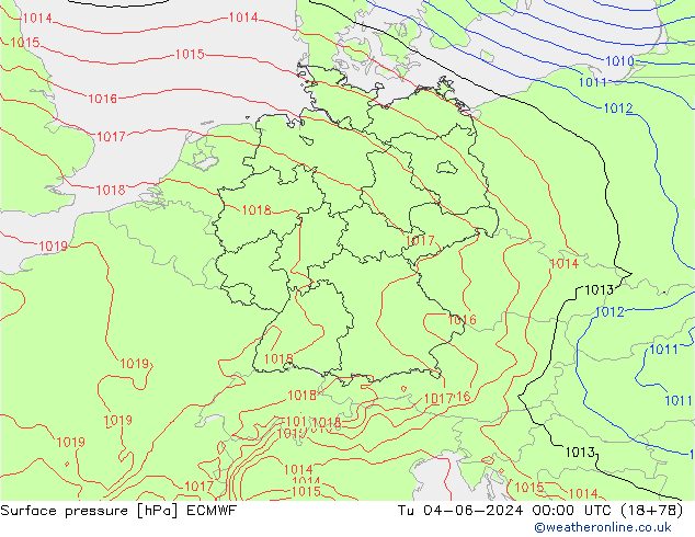 Surface pressure ECMWF Tu 04.06.2024 00 UTC