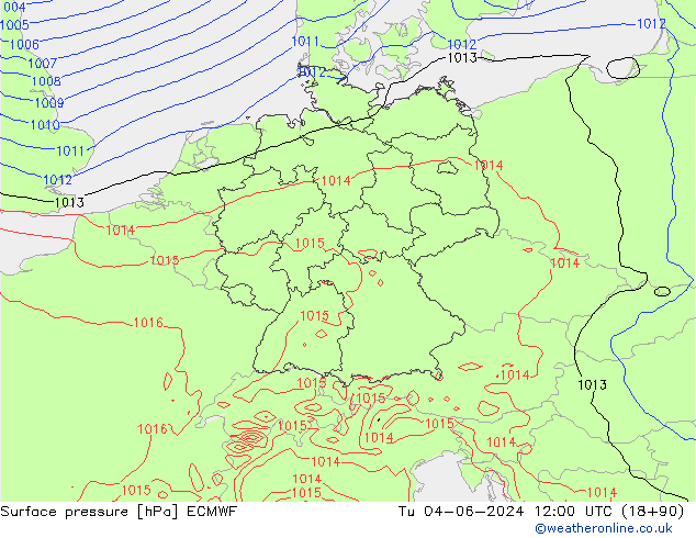 Yer basıncı ECMWF Sa 04.06.2024 12 UTC