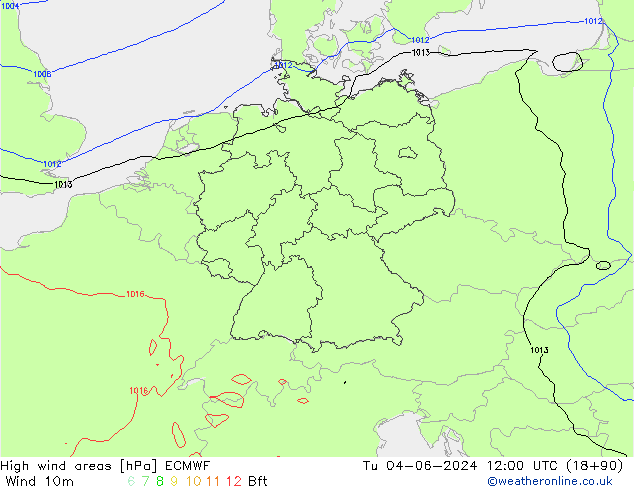 yüksek rüzgarlı alanlar ECMWF Sa 04.06.2024 12 UTC