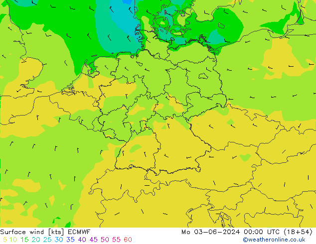 Surface wind ECMWF Mo 03.06.2024 00 UTC