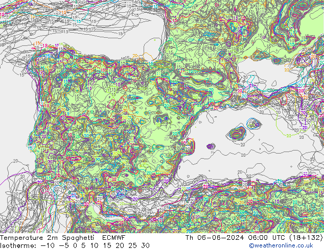 Temperature 2m Spaghetti ECMWF Th 06.06.2024 06 UTC