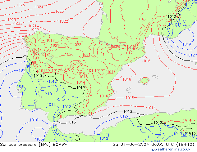 Presión superficial ECMWF sáb 01.06.2024 06 UTC