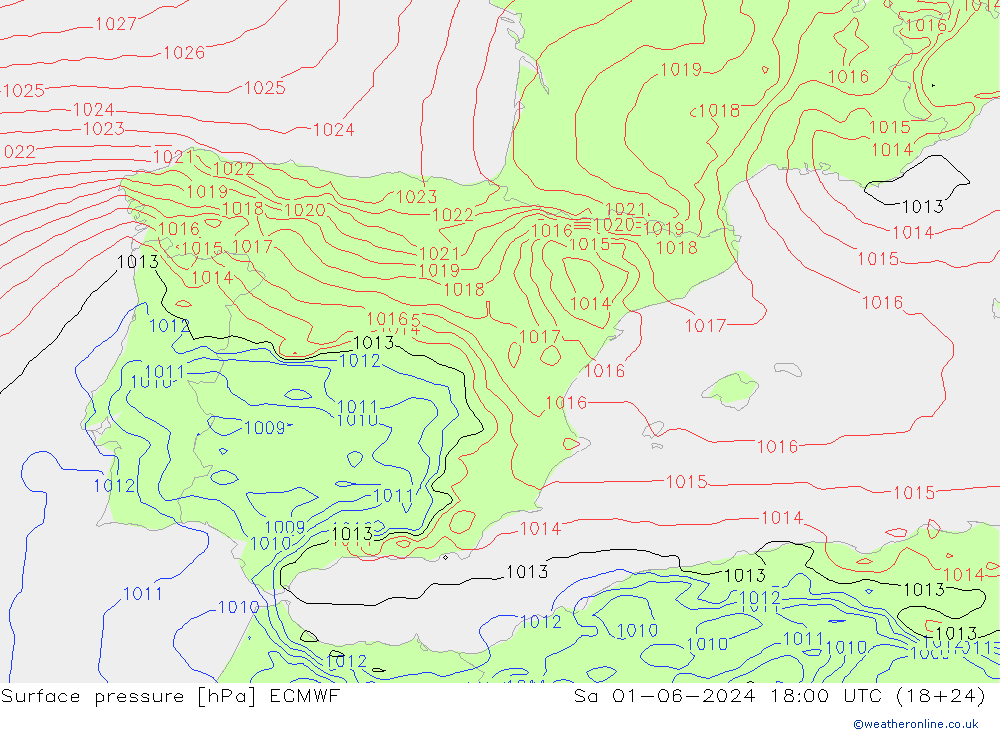 Luchtdruk (Grond) ECMWF za 01.06.2024 18 UTC