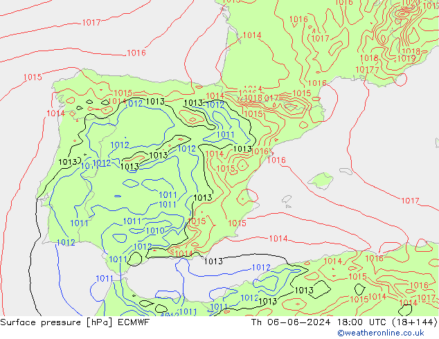 Luchtdruk (Grond) ECMWF do 06.06.2024 18 UTC