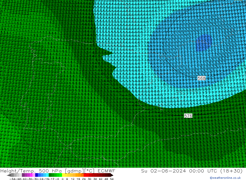 Height/Temp. 500 hPa ECMWF Su 02.06.2024 00 UTC