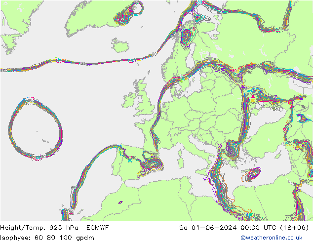 Height/Temp. 925 hPa ECMWF sab 01.06.2024 00 UTC